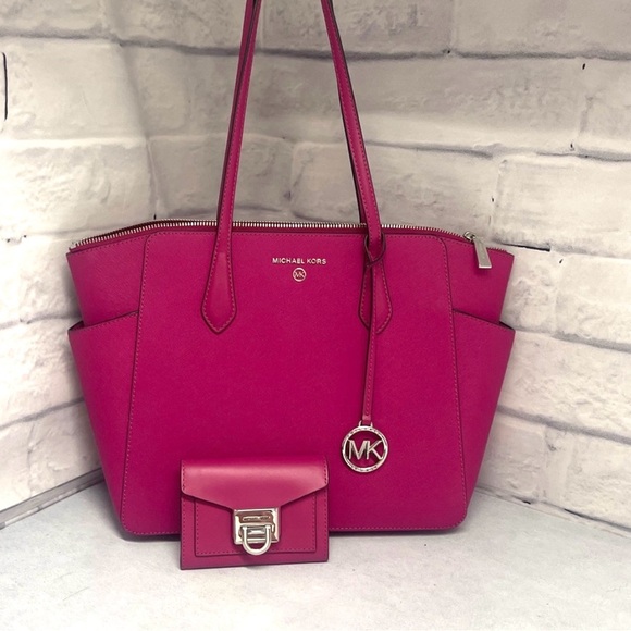 Michael Kors Marilyn Tote and Wallet Set Deep Fuchsia - Picture 1 of 12